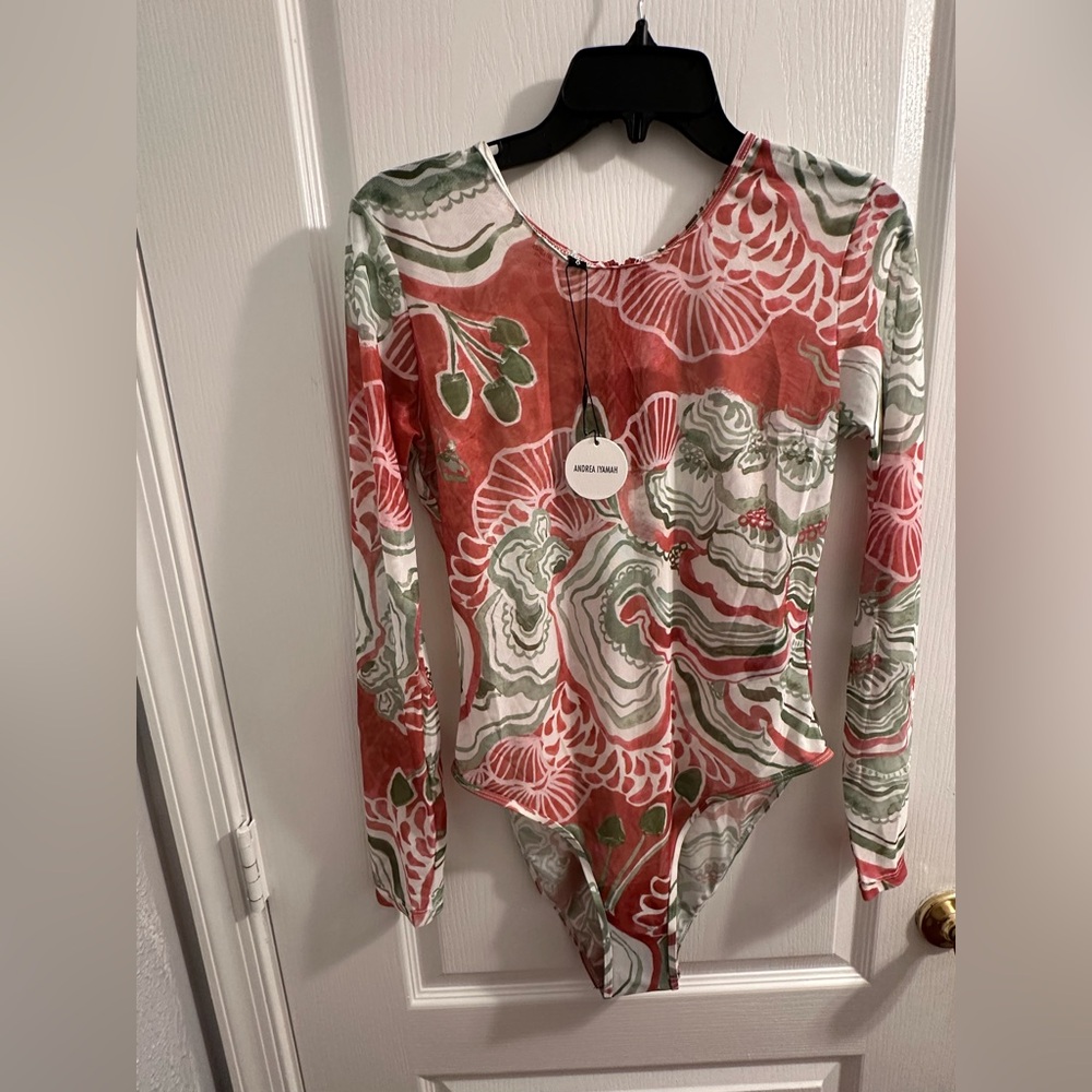 Andrea Iyama Elle Mesh Leotard Floral Long Sleeve Bodysuit one piece - Picture 3 of 14